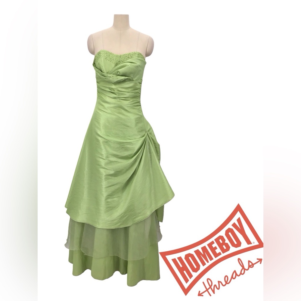 Green Asymmetrical Strapless Gown for Prom